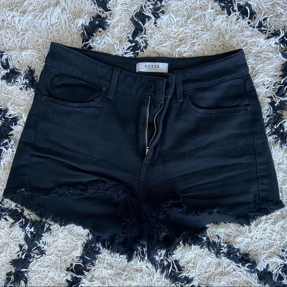 Guess Black Cutoff High Waisted Denim Shorts - Picture 1 of 3